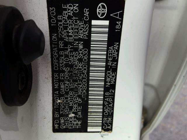 JTDKB20U540010630 - 2004 TOYOTA PRIUS 白色 照片 10