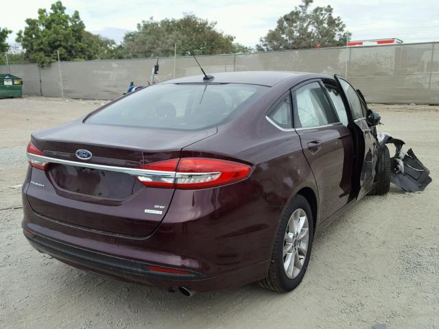 3FA6P0HD5HR293926 - 2017 FORD FUSION SE MAROON photo 4