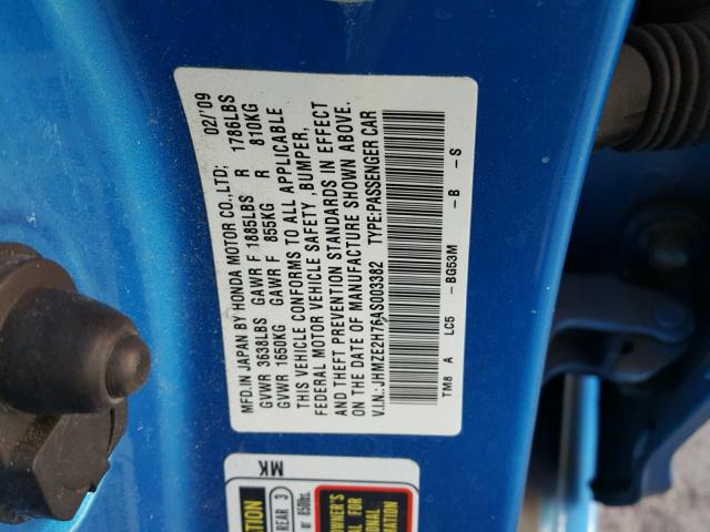 JHMZE2H76AS003382 - 2010 HONDA INSIGHT EX BLUE photo 10