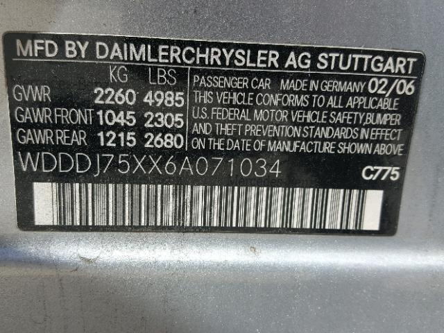 WDDDJ75XX6A071034 - 2006 MERCEDES-BENZ CLS 500C SILVER photo 10