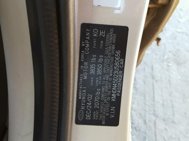 KMHDN45D23U580656 - 2003 HYUNDAI ELANTRA GL GOLD photo 10