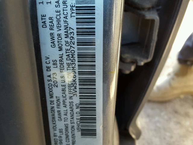 3VWSK69M35M072937 - 2005 VOLKSWAGEN JETTA GLS GRAY photo 10