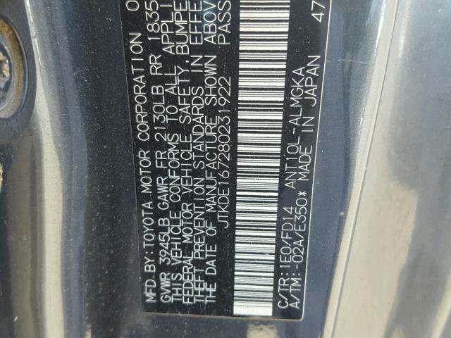 JTKDE167280231922 - 2008 TOYOTA SCION TC 蓝色 照片 10