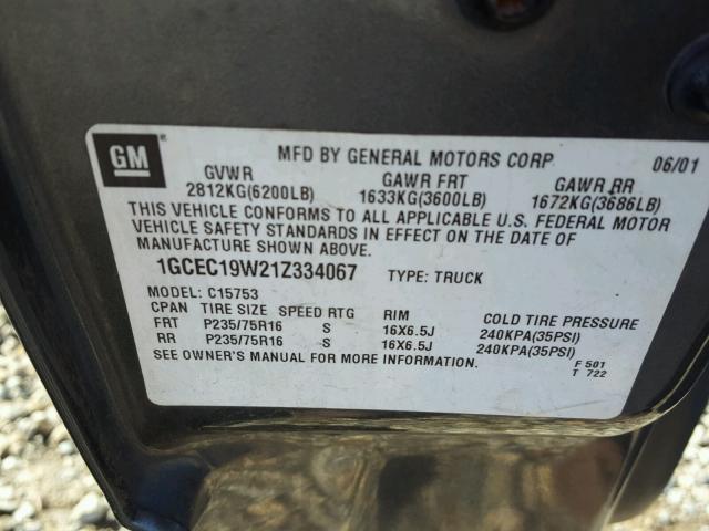 1GCEC19W21Z334067 - 2001 CHEVROLET SILVERADO GRAY photo 10