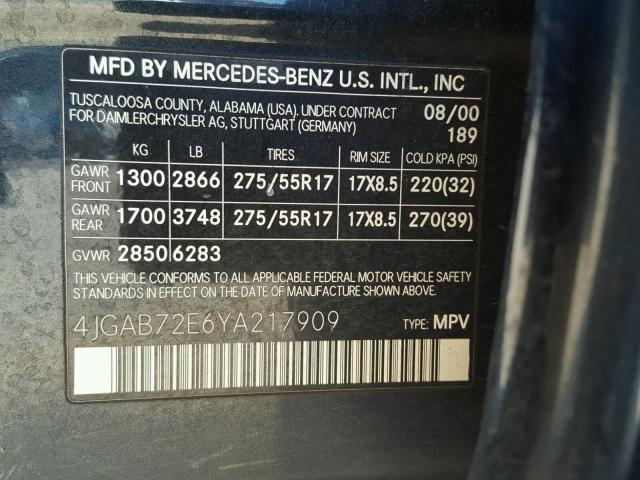 4JGAB72E6YA217909 - 2000 MERCEDES-BENZ ML 430 黑色 照片 10