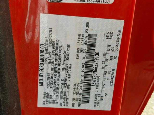 1ZVFT80N665259130 - 2006 FORD MUSTANG RED photo 10