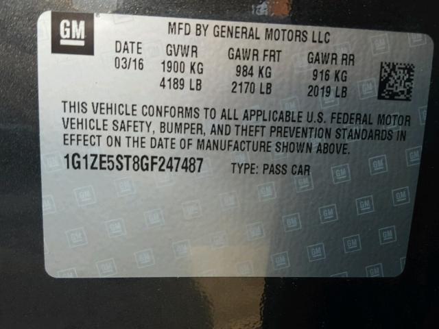 1G1ZE5ST8GF247487 - 2016 CHEVROLET MALIBU LT Boz foto 10