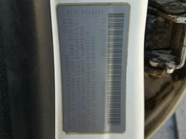 WVWEH63B91E000713 - 2001 VOLKSWAGEN PASSAT GLX 白色 照片 10
