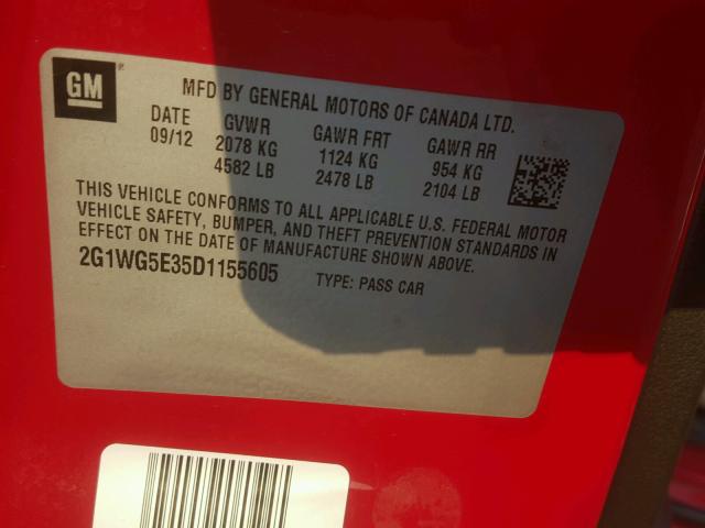 2G1WG5E35D1155605 - 2013 CHEVROLET IMPALA LT RED photo 10