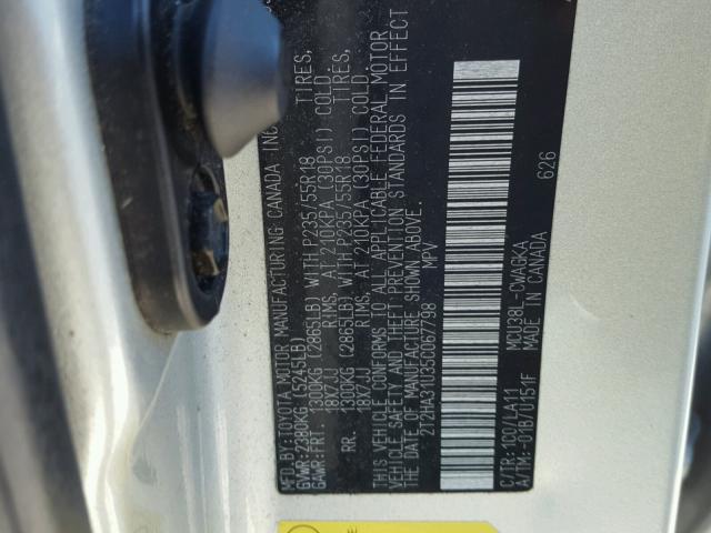 2T2HA31U35C067798 - 2005 LEXUS RX 330 SILVER photo 10