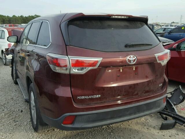 5TDZKRFH5FS078413 - 2015 TOYOTA HIGHLANDER MAROON photo 3