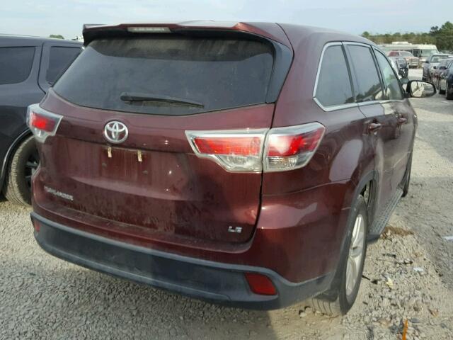 5TDZKRFH5FS078413 - 2015 TOYOTA HIGHLANDER MAROON photo 4