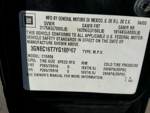 3GNEC16T7YG180967 - 2000 CHEVROLET SUBURBAN C BLACK photo 10