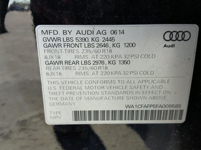 WA1CFAFP5FA009585 - 2015 AUDI Q5 PREMIUM BLACK photo 10