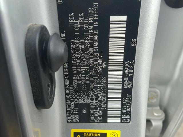 5TDYK3EH1DS136489 - 2013 TOYOTA HIGHLANDER SILVER photo 10