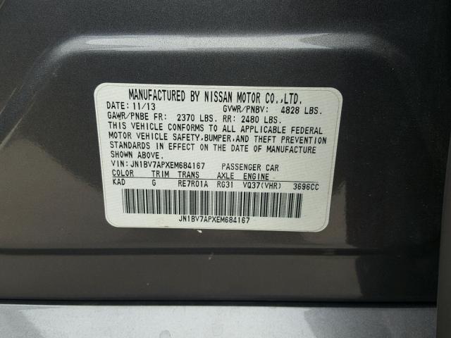 JN1BV7APXEM684167 - 2014 INFINITI Q50 BASE Сірий фото 10