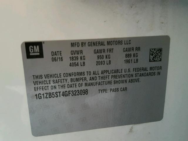 1G1ZB5ST4GF323098 - 2016 CHEVROLET MALIBU LS თეთრი ფოტო 10