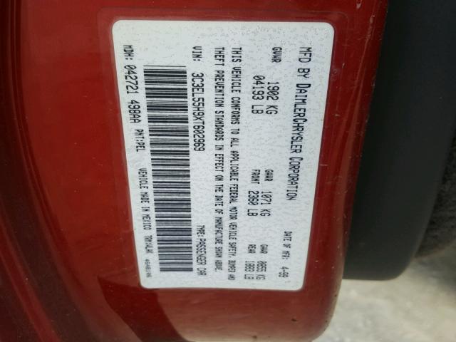 3C3EL55H9XT602969 - 1999 CHRYSLER SEBRING JX RED photo 10