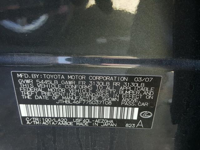 JTHBL46F775037108 - 2007 LEXUS LS 460 GRAY photo 10