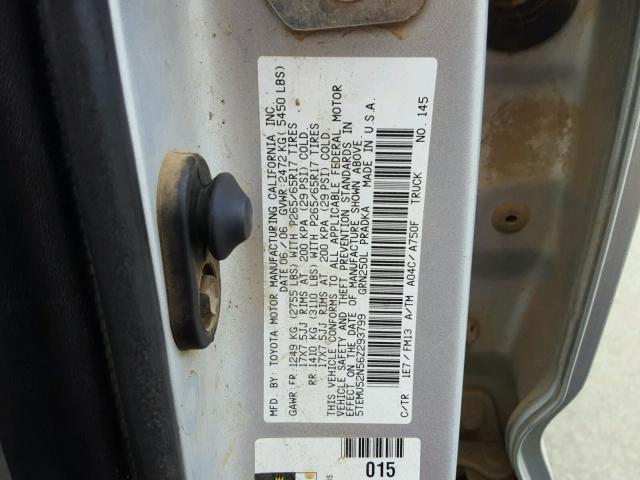 5TEMU52N56Z293799 - 2006 TOYOTA TACOMA DOU SILVER photo 10