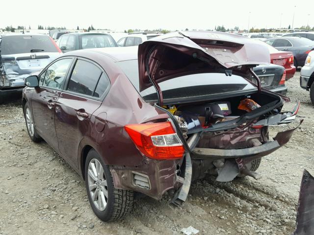 19XFB2F87CE381113 - 2012 HONDA CIVIC EX BURGUNDY photo 3