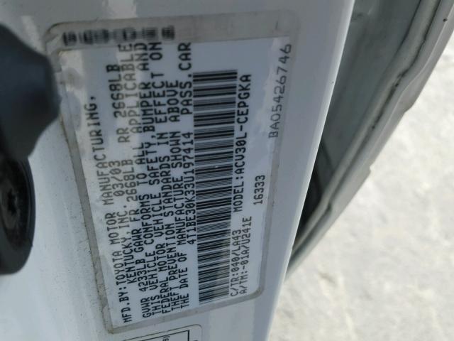 4T1BE30K33U197414 - 2003 TOYOTA CAMRY LE 白色 照片 10
