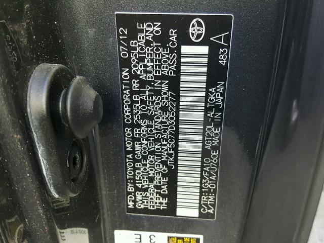 JTKJF5C77D3052277 - 2013 TOYOTA SCION TC 灰色 照片 10