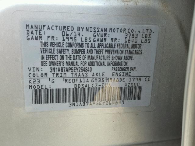 3N1AB7AP5EY264849 - 2014 NISSAN SENTRA S SILVER photo 10