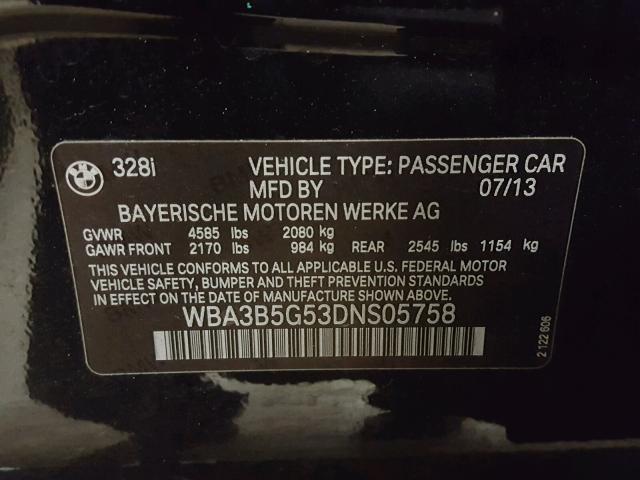 WBA3B5G53DNS05758 - 2013 BMW 328 XI SUL BLACK photo 10