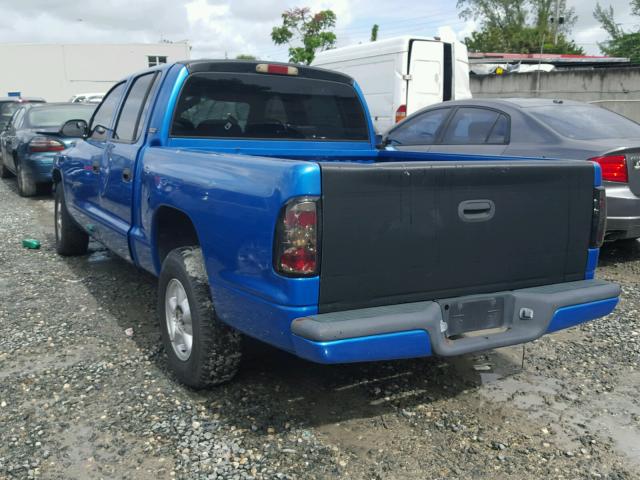 1B7GL2AXXYS634610 - 2000 DODGE DAKOTA QUA BLUE photo 3