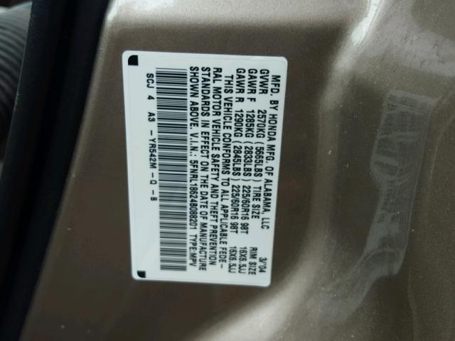 5FNRL18624B088201 - 2004 HONDA ODYSSEY EX TAN photo 10