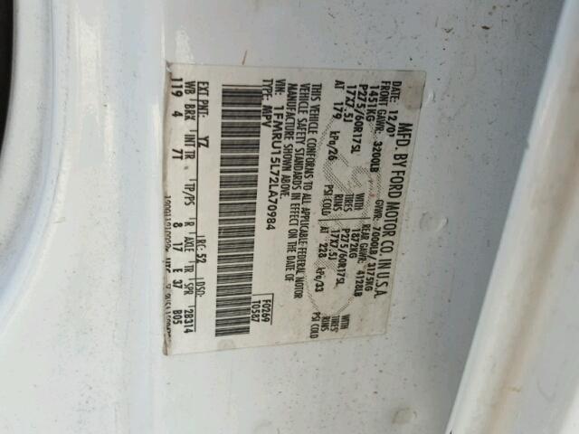 1FMRU15L72LA70984 - 2002 FORD EXPEDITION WHITE photo 10