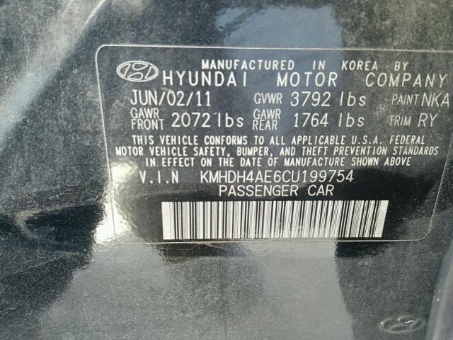 KMHDH4AE6CU199754 - 2012 HYUNDAI ELANTRA GL BLACK photo 10