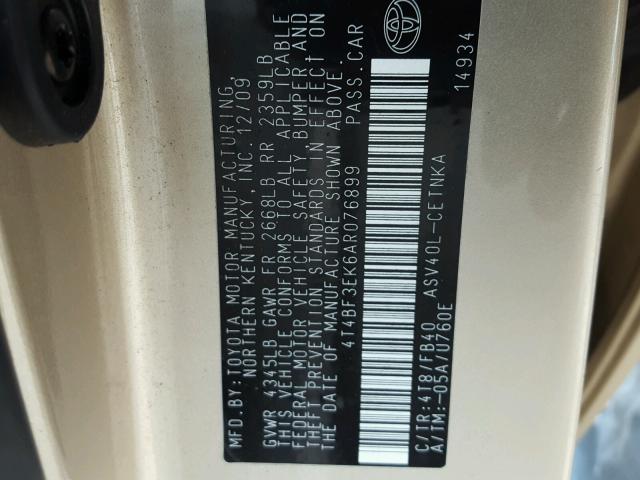 4T4BF3EK6AR076899 - 2010 TOYOTA CAMRY BASE თაფლისფერი ფოტო 10