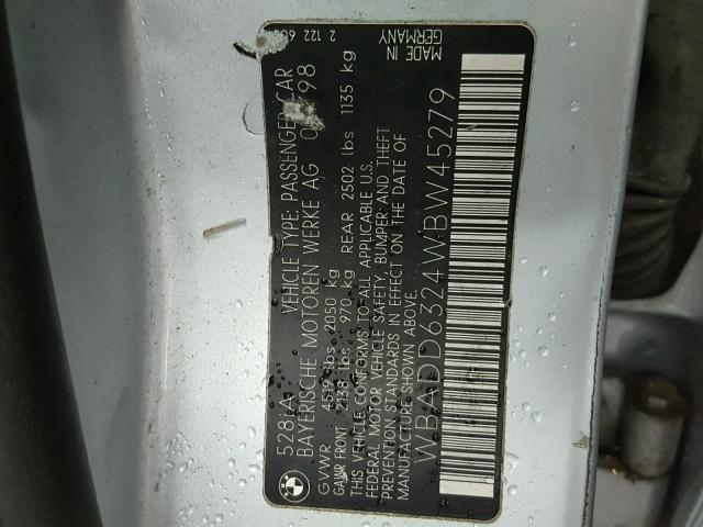 WBADD6324WBW45279 - 1998 BMW 528 I AUTO SILVER photo 10
