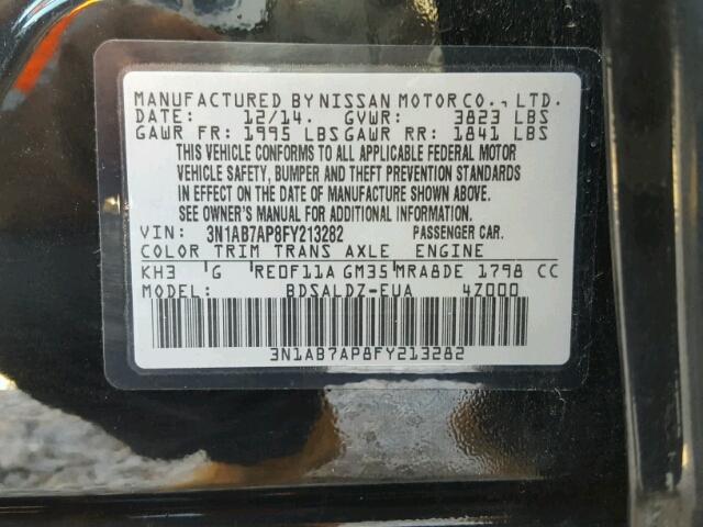 3N1AB7AP8FY213282 - 2015 NISSAN SENTRA S BLACK photo 10