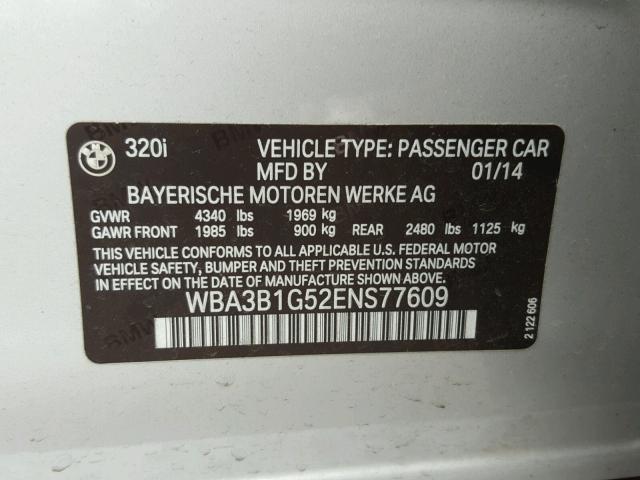 WBA3B1G52ENS77609 - 2014 BMW 320 I SILVER photo 10