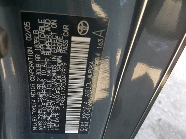 JTKDE177X50047919 - 2005 TOYOTA SCION TC 灰色 照片 10