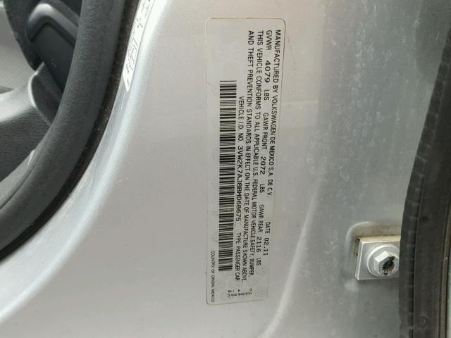 3VW2K7AJ8BM068675 - 2011 VOLKSWAGEN JETTA BASE SILVER photo 10