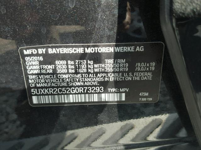 5UXKR2C52G0R73293 - 2016 BMW X5 SDRIVE3 BLACK photo 10