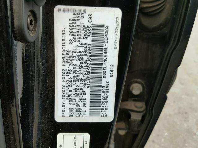 4T1BF30K82U026041 - 2002 TOYOTA CAMRY LE BLACK photo 10