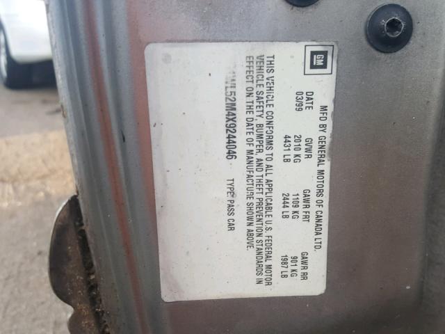 2G1WL52M4X9244046 - 1999 CHEVROLET LUMINA BAS ვერცხლისფერი ფოტო 10