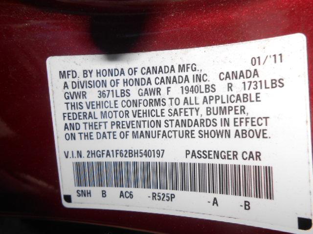 2HGFA1F62BH540197 - 2011 HONDA CIVIC LX-S MAROON photo 10