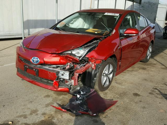 JTDKARFU2G3526384 - 2016 TOYOTA PRIUS RED photo 2