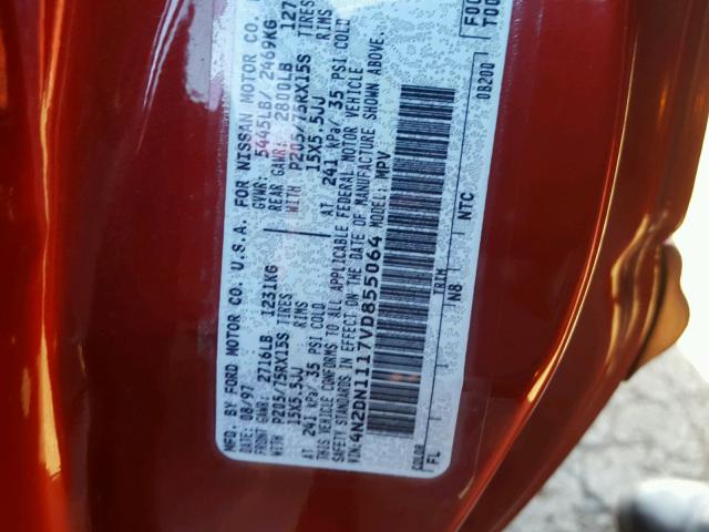 4N2DN1117VD855064 - 1997 NISSAN QUEST XE RED photo 10