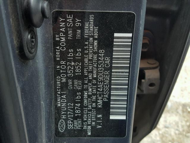 KMHCT4AE9DU353448 - 2013 HYUNDAI ACCENT GLS GRAY photo 10