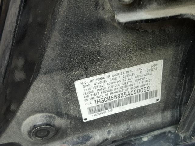 1HGCM568X5A090059 - 2005 HONDA ACCORD EX BLACK photo 10