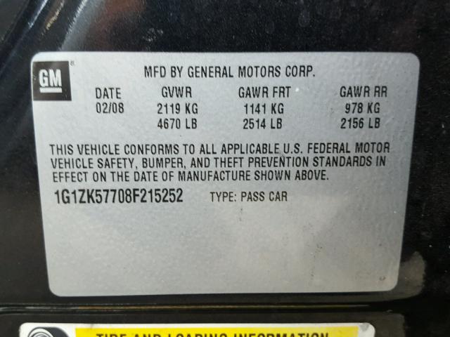 1G1ZK57708F215252 - 2008 CHEVROLET MALIBU LTZ 黑色 照片 10