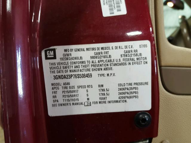 3GNDA23P76S508459 - 2006 CHEVROLET HHR LT MAROON photo 10