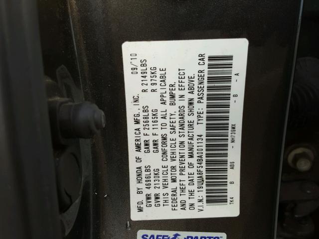 19UUA8F54BA001134 - 2011 ACURA TL GRAY photo 10